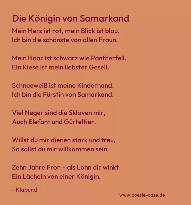 Gedicht: Die Königin von Samarkand von Klabund