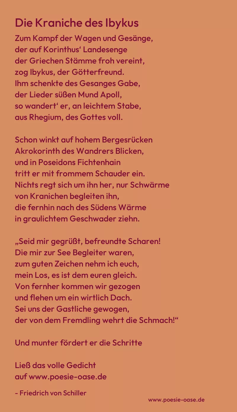 Gedicht: Die Kraniche des Ibykus von Friedrich von Schiller