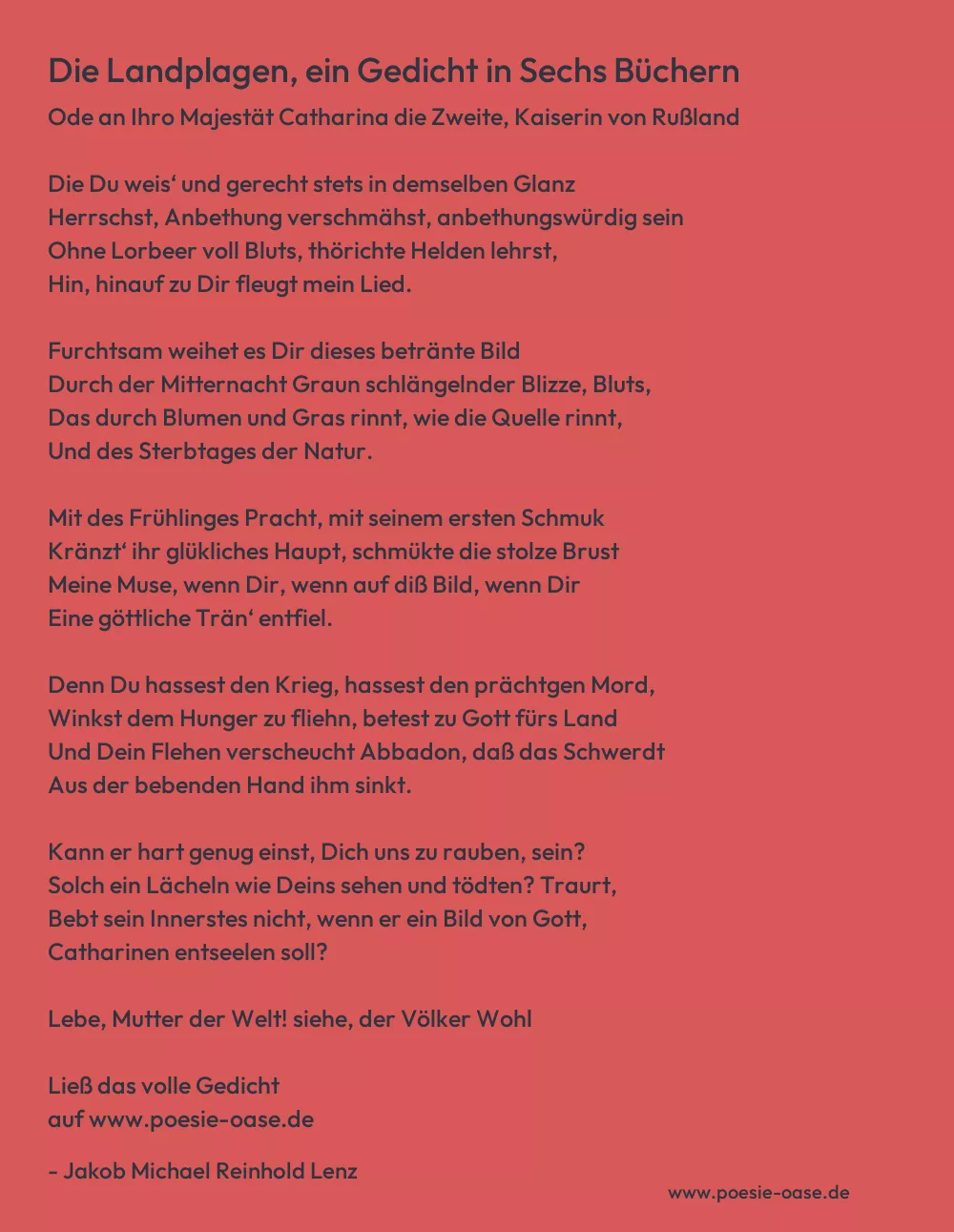 Gedicht: Die Landplagen, ein Gedicht in Sechs Büchern von Jakob Michael Reinhold Lenz