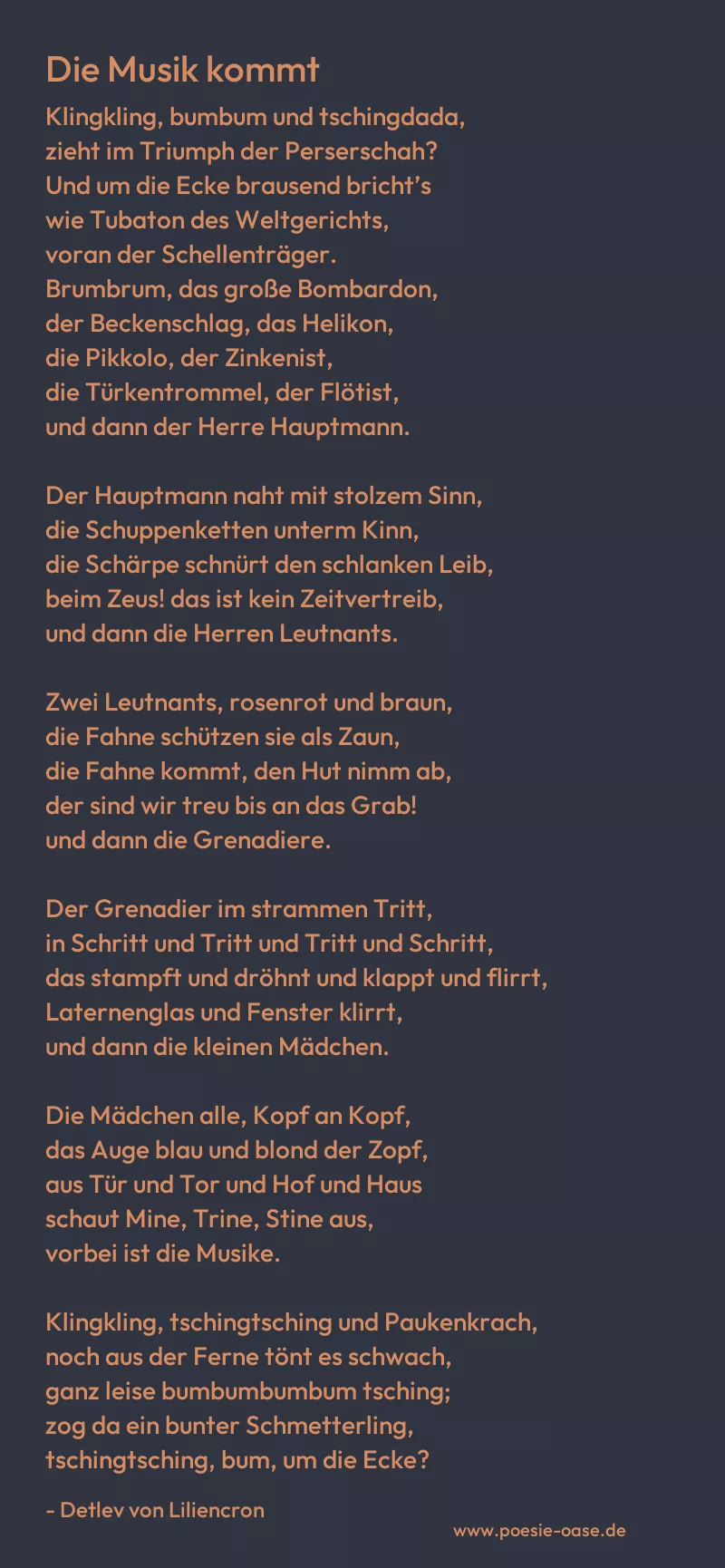 Gedicht: Die Musik kommt von Detlev von Liliencron