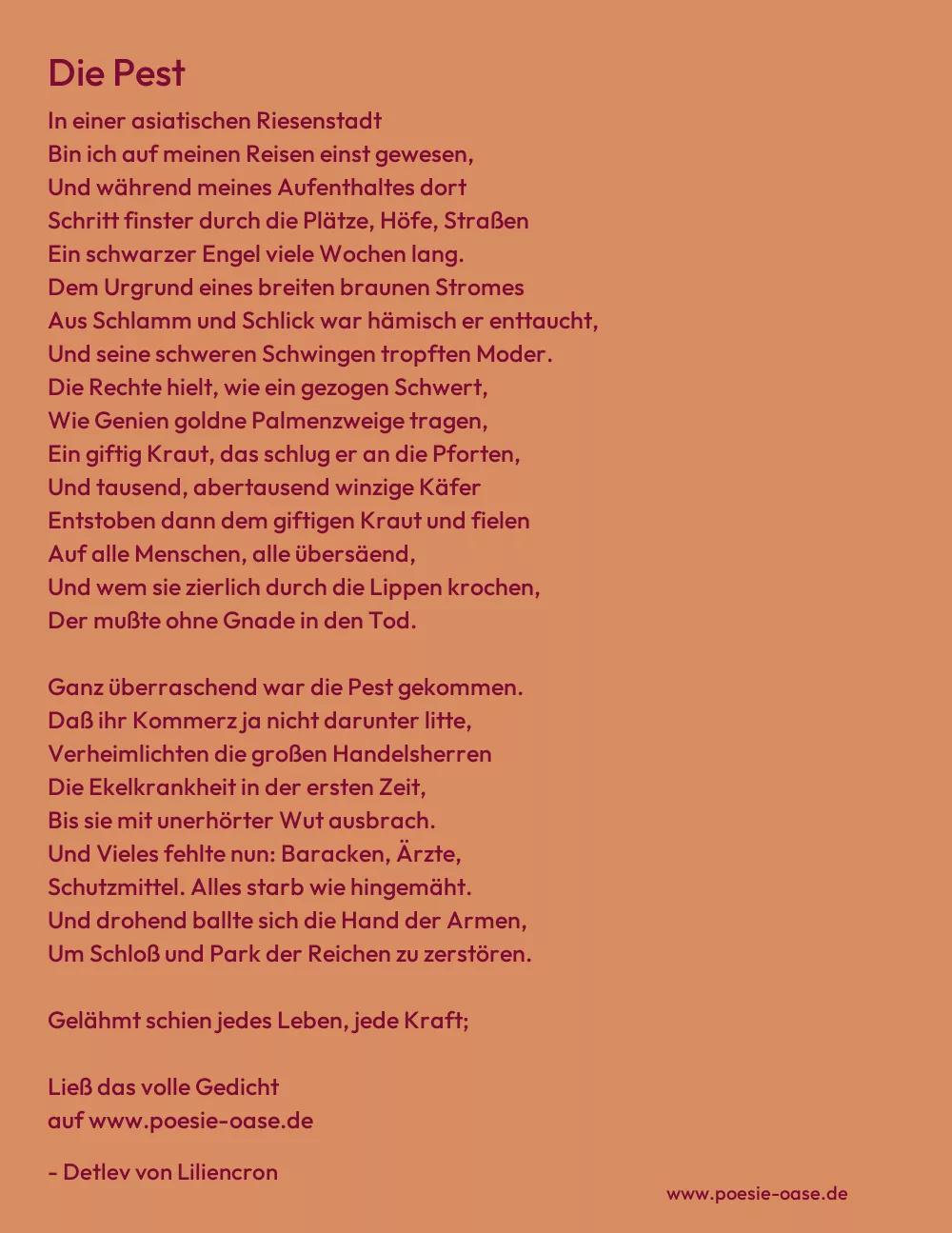 Gedicht: Die Pest von Detlev von Liliencron