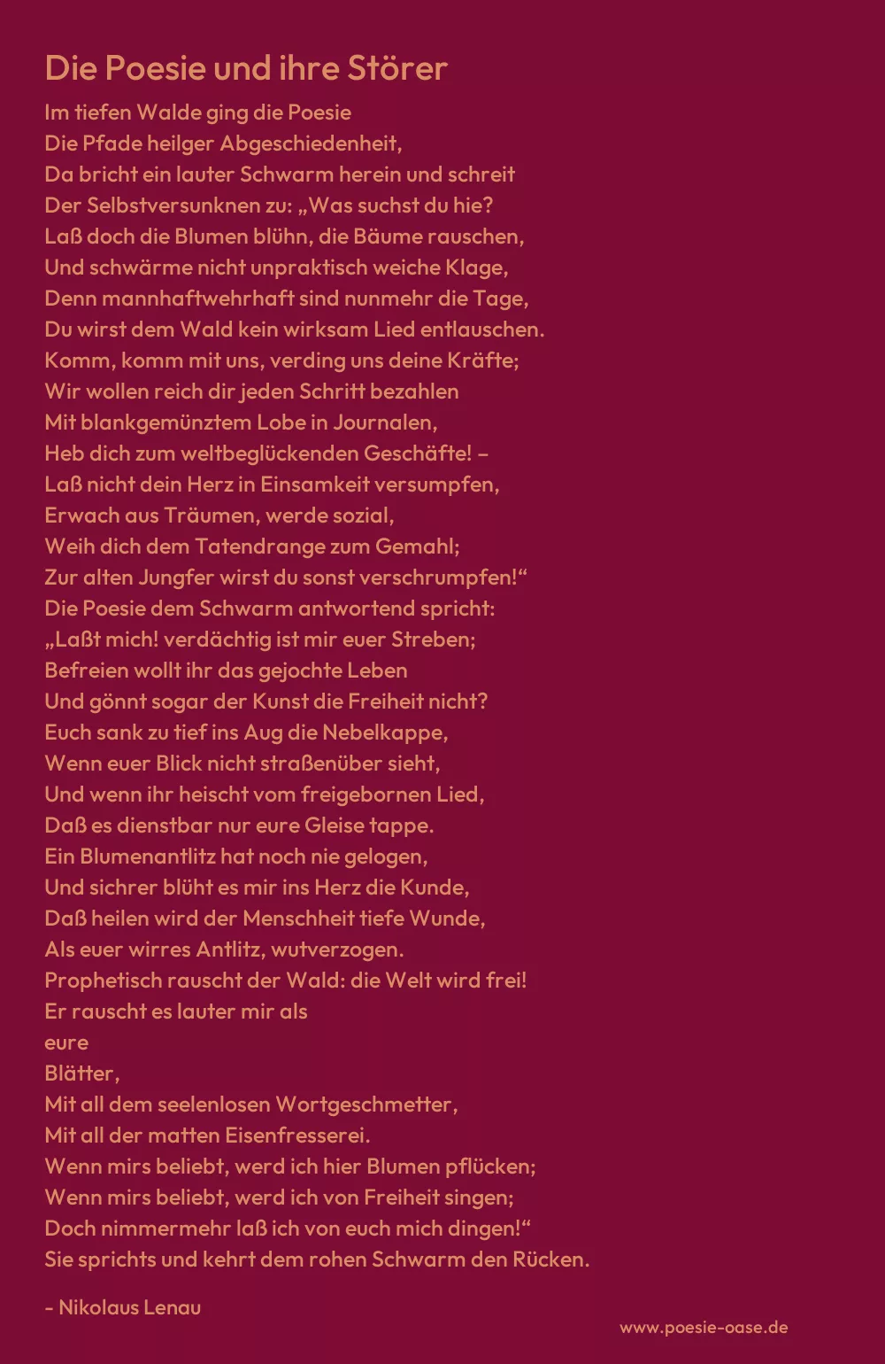 Gedicht: Die Poesie und ihre Störer von Nikolaus Lenau