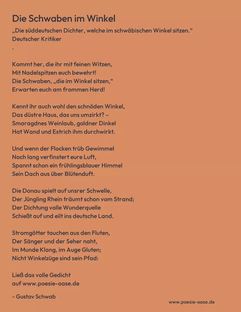 Gedicht: Die Schwaben im Winkel von Gustav Schwab