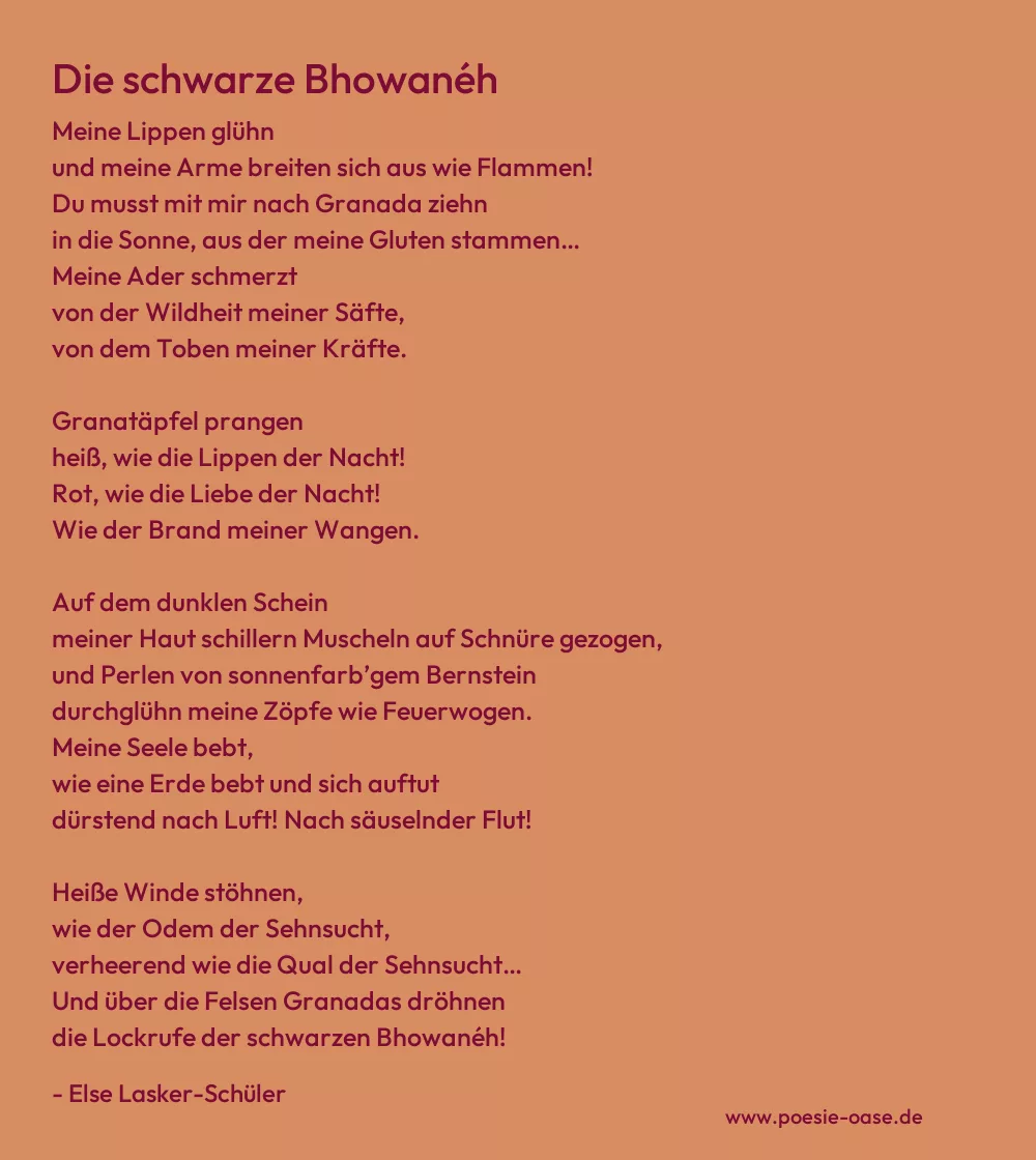Gedicht: Die schwarze Bhowanéh von Else Lasker-Schüler