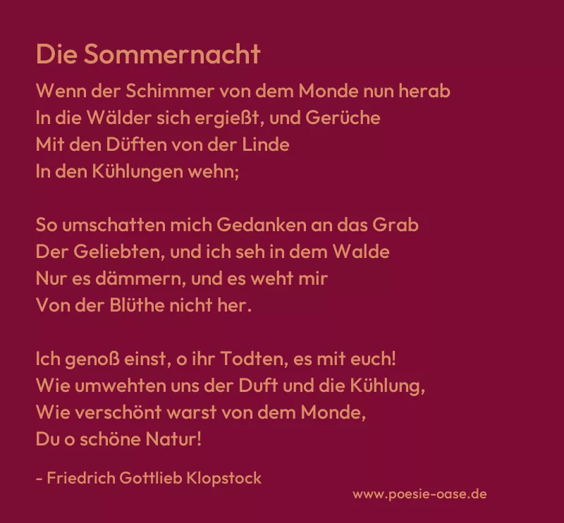 Gedicht: Die Sommernacht von Friedrich Gottlieb Klopstock