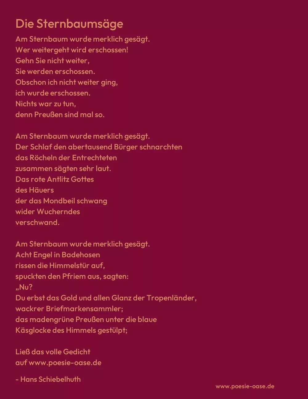 Gedicht: Die Sternbaumsäge von Hans Schiebelhuth