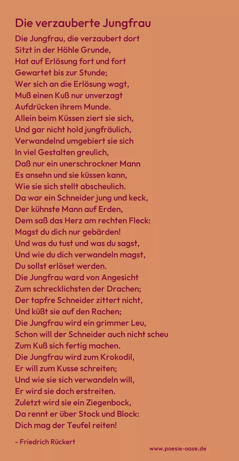 Gedicht: Die verzauberte Jungfrau von Friedrich Rückert