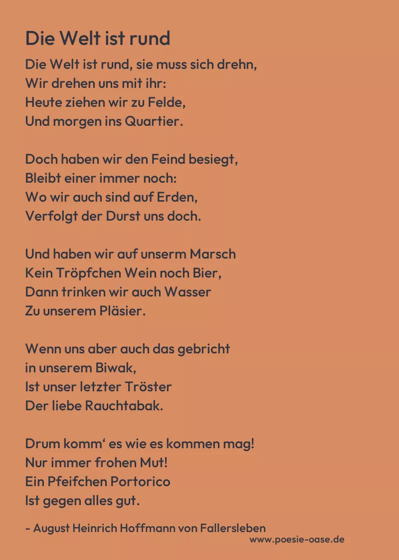 Gedicht: Die Welt ist rund von August Heinrich Hoffmann von Fallersleben