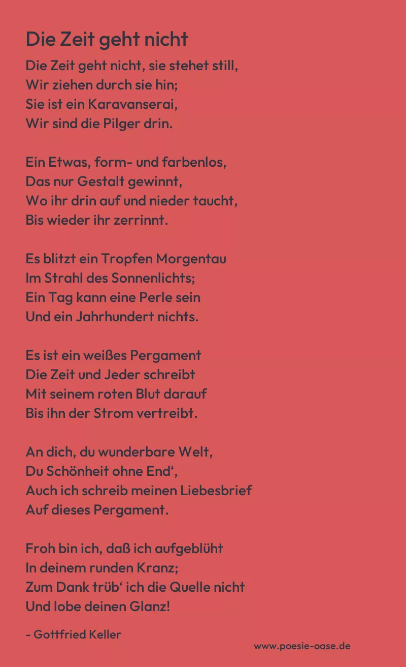 Gedicht: Die Zeit geht nicht von Gottfried Keller
