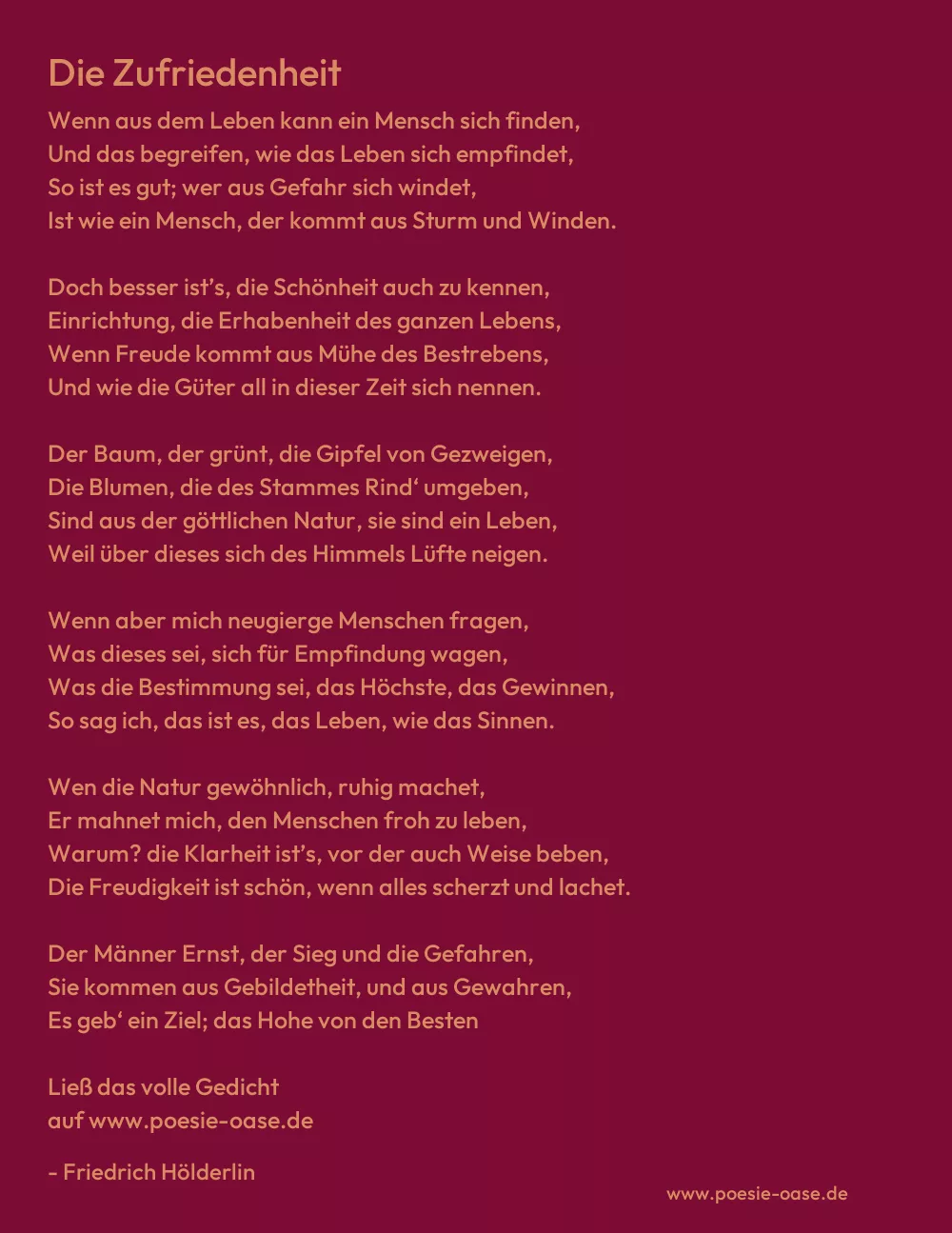 Gedicht: Die Zufriedenheit von Friedrich Hölderlin