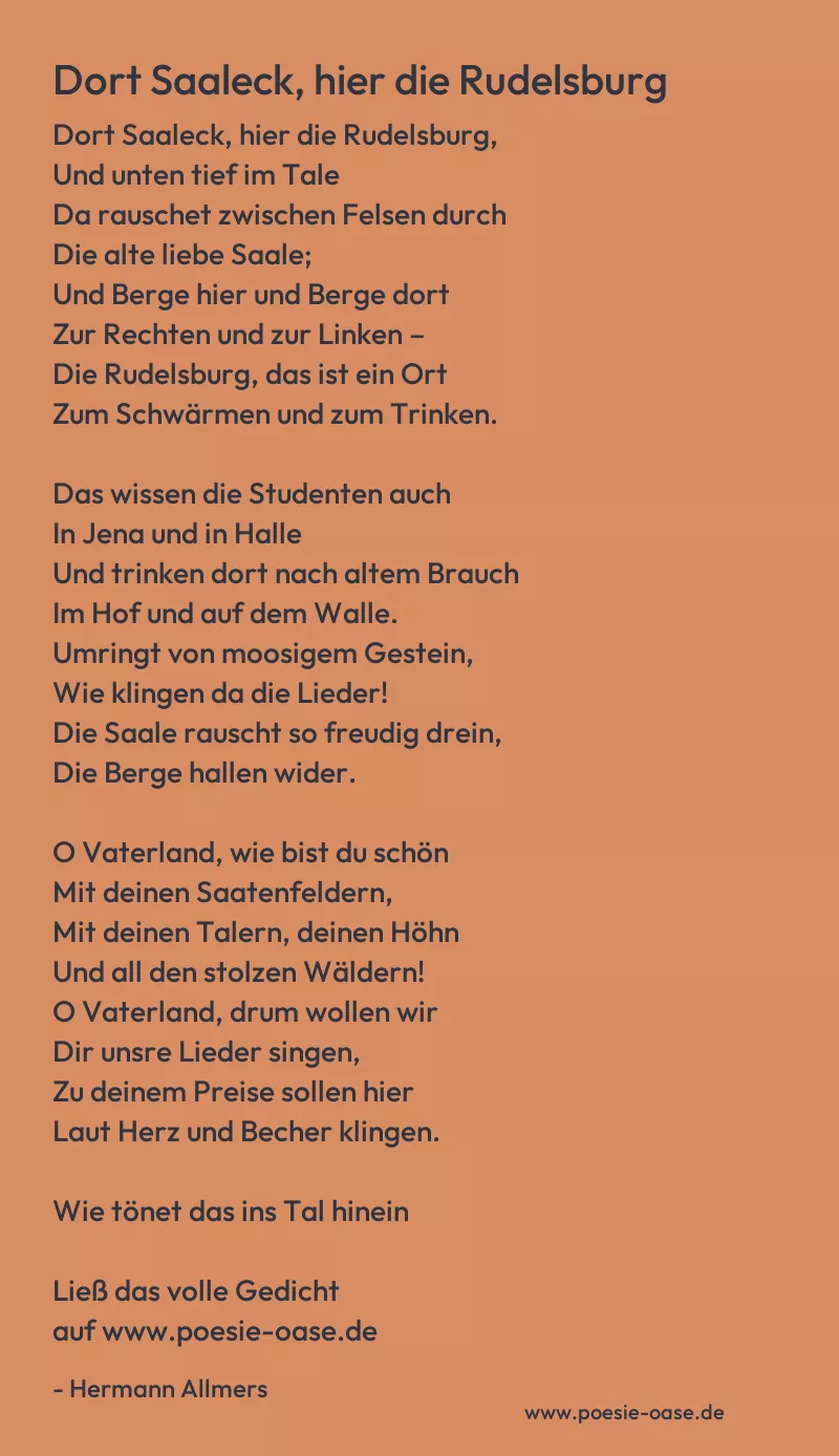 Gedicht: Dort Saaleck, hier die Rudelsburg von Hermann Allmers