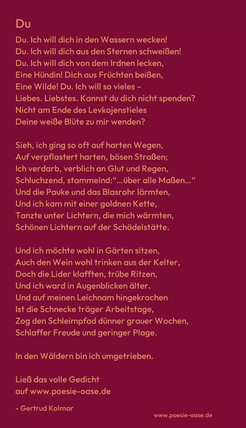 Gedicht: Du von Gertrud Kolmar