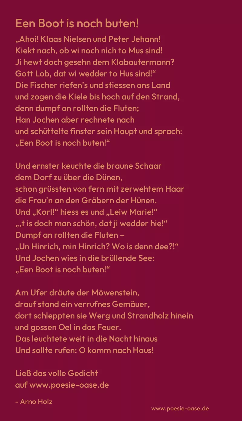 Gedicht: Een Boot is noch buten! von Arno Holz