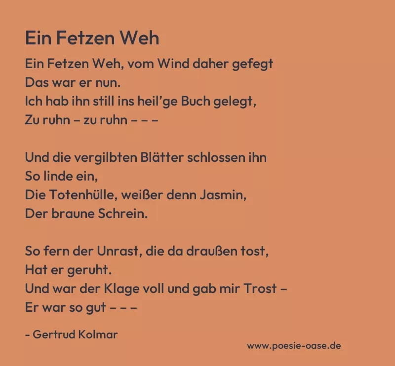 Gedicht: Ein Fetzen Weh von Gertrud Kolmar