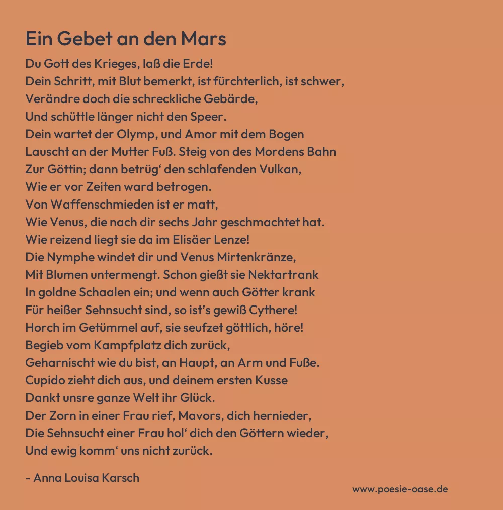 Gedicht: Ein Gebet an den Mars von Anna Louisa Karsch