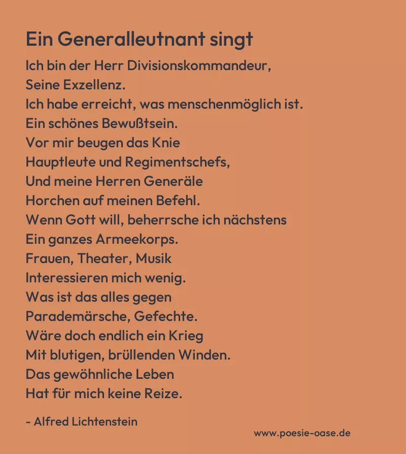 Gedicht: Ein Generalleutnant singt von Alfred Lichtenstein