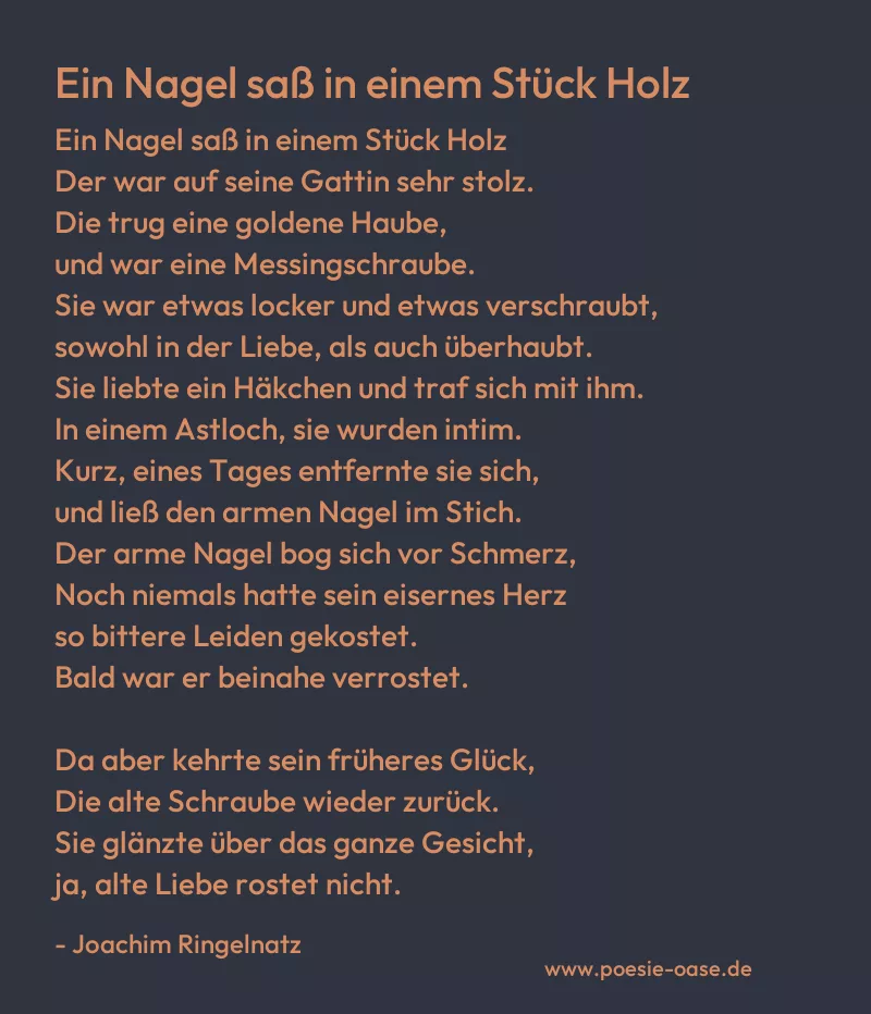 Gedicht: Ein Nagel saß in einem Stück Holz von Joachim Ringelnatz