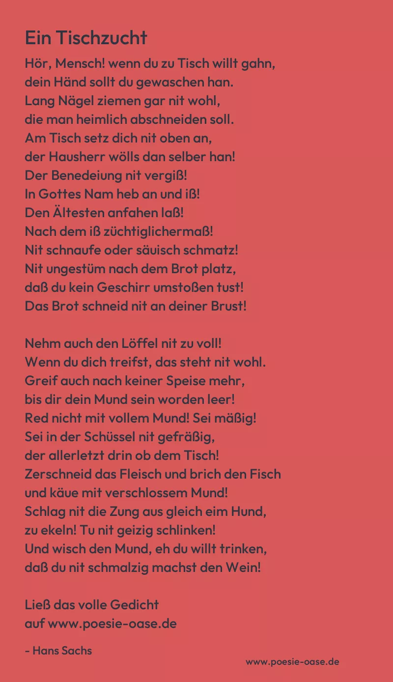 Gedicht: Ein Tischzucht von Hans Sachs