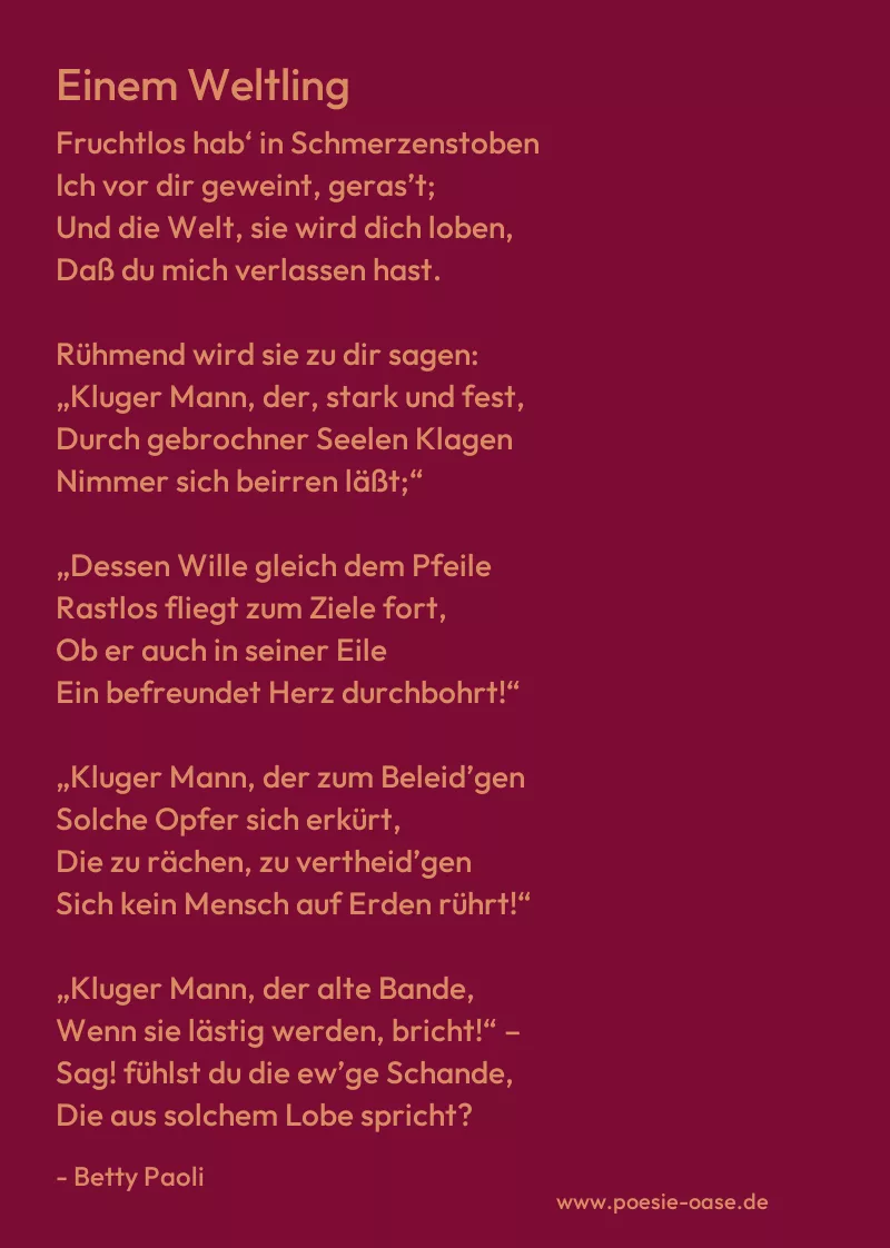 Gedicht: Einem Weltling von Betty Paoli