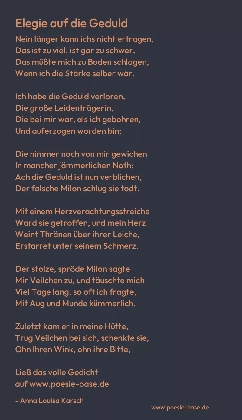 Gedicht: Elegie auf die Geduld von Anna Louisa Karsch