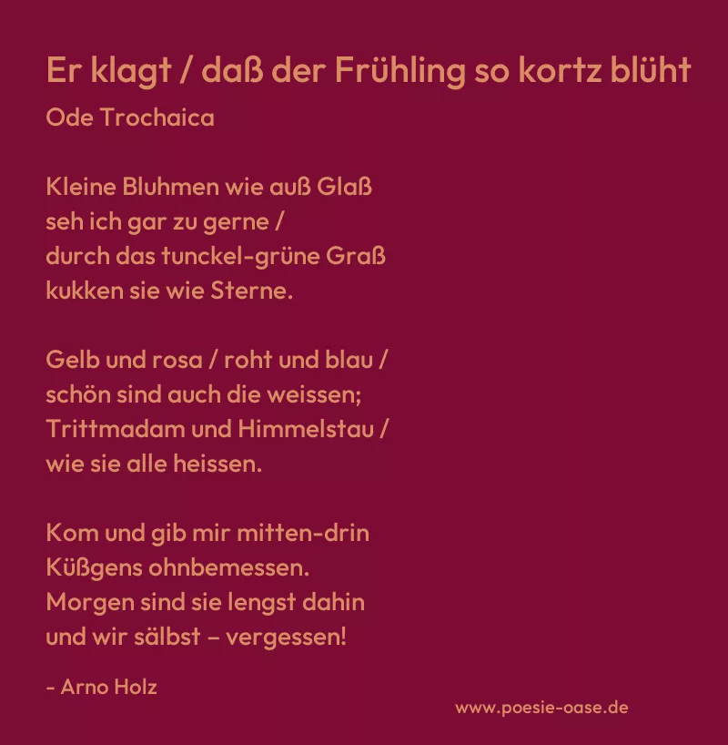 Gedicht: Er klagt / daß der Frühling so kortz blüht von Arno Holz
