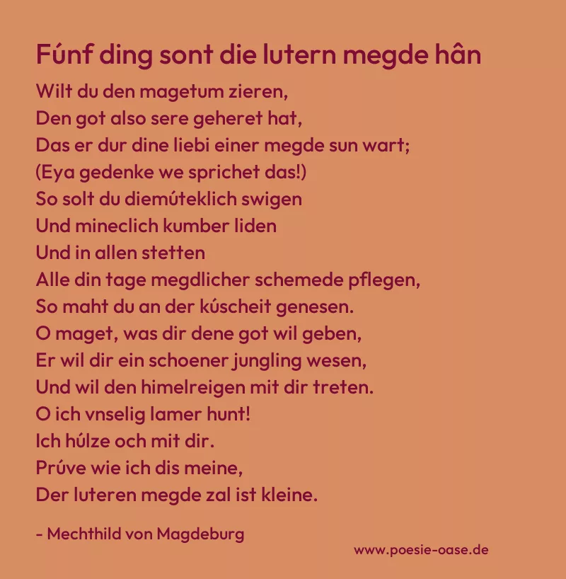 Gedicht: Fúnf ding sont die lutern megde hân von Mechthild von Magdeburg