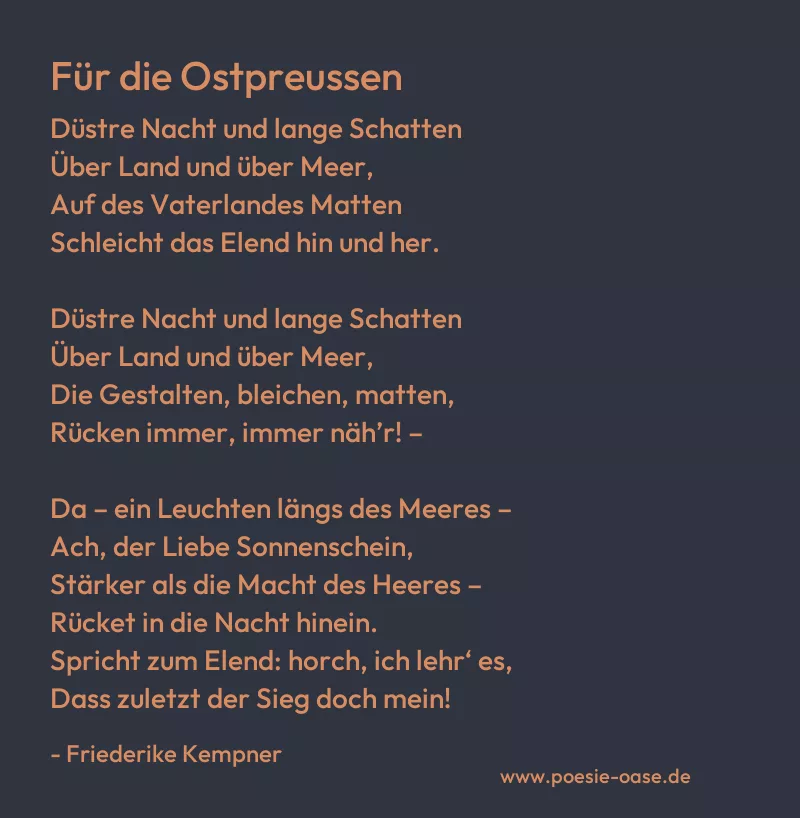 Gedicht: Für die Ostpreussen von Friederike Kempner