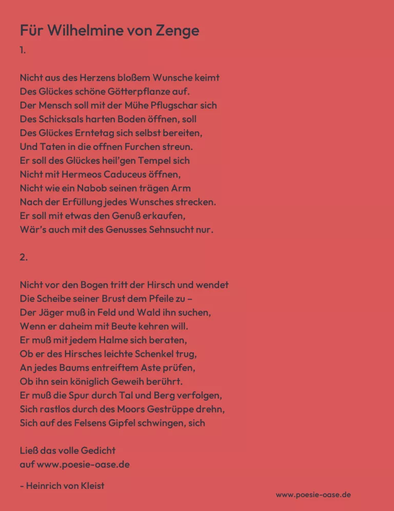 Für Wilhelmine von Zenge