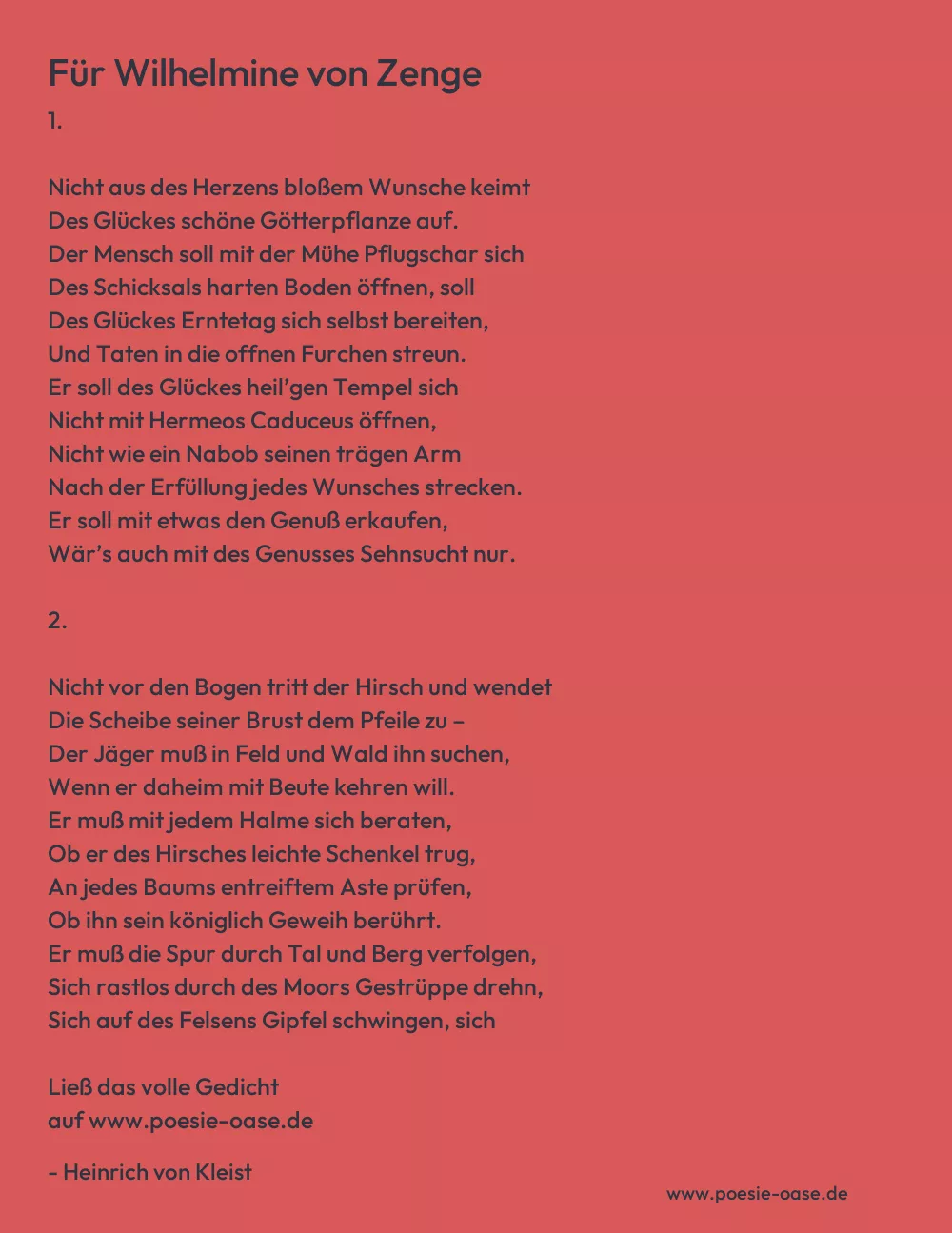Gedicht: Für Wilhelmine von Zenge von Heinrich von Kleist