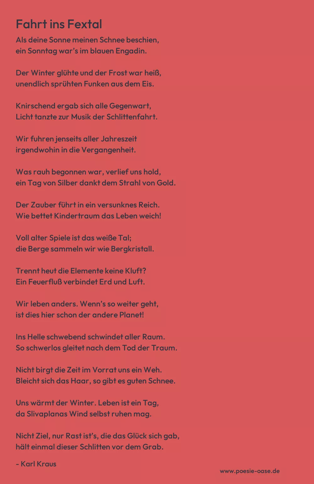 Gedicht: Fahrt ins Fextal von Karl Kraus