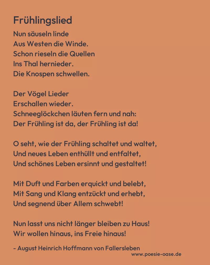 Gedicht: Frühlingslied von August Heinrich Hoffmann von Fallersleben