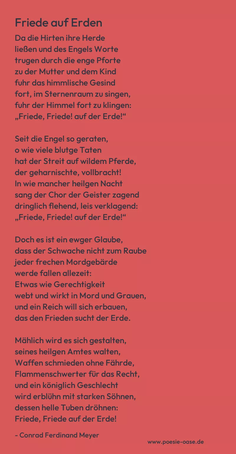 Gedicht: Friede auf Erden von Conrad Ferdinand Meyer