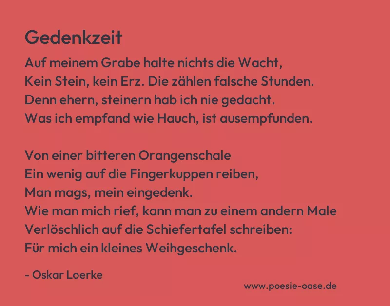 Gedicht: Gedenkzeit von Oskar Loerke