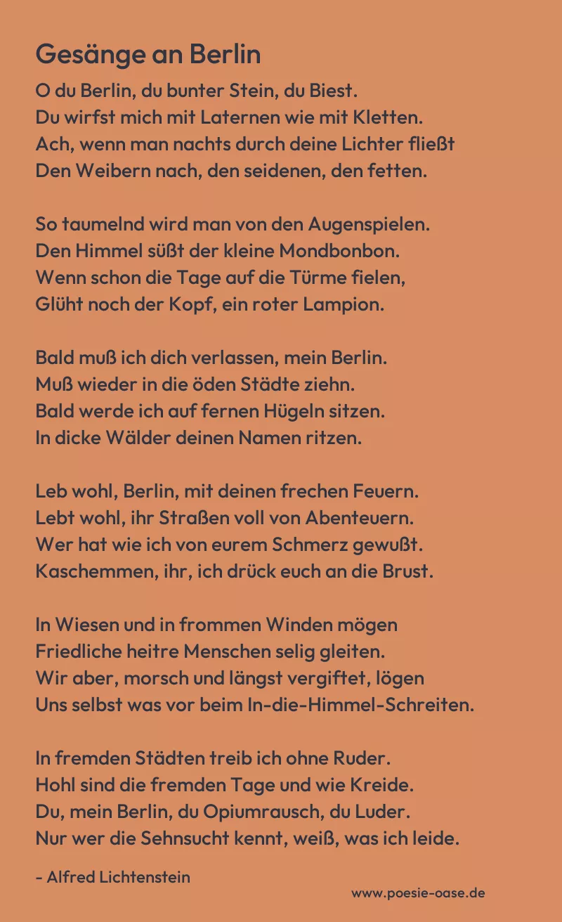 Gedicht: Gesänge an Berlin von Alfred Lichtenstein