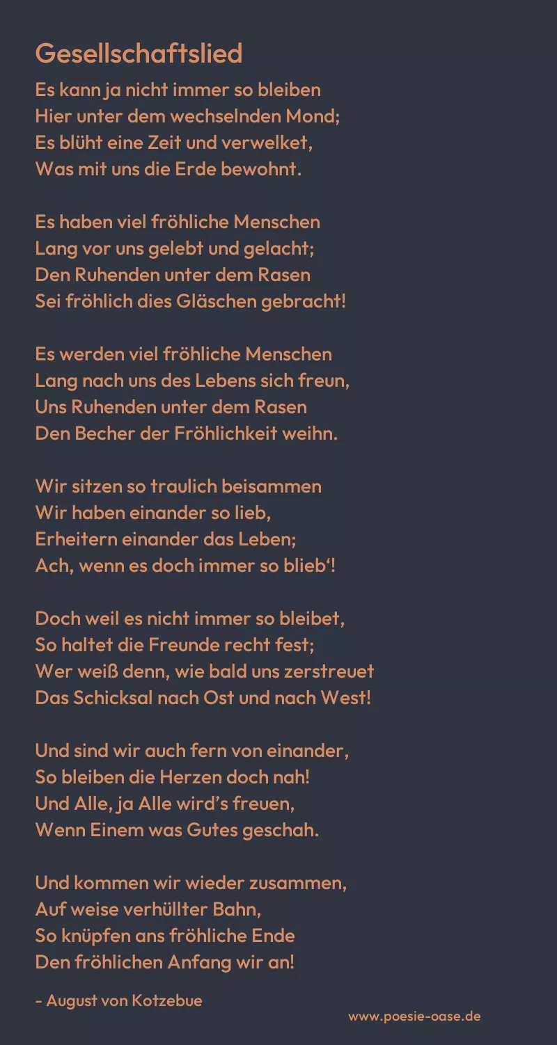 Gedicht: Gesellschaftslied von August von Kotzebue