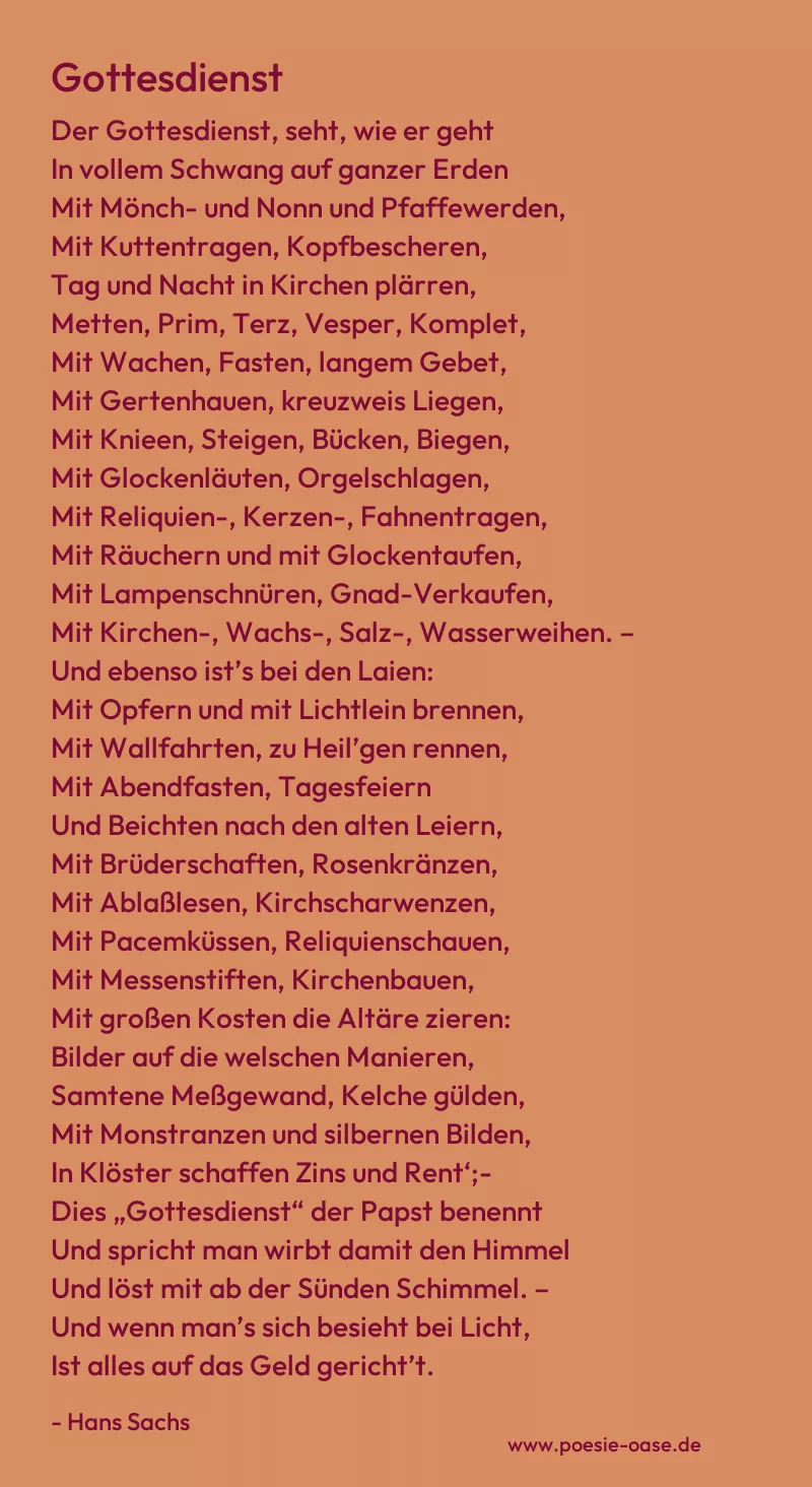 Gedicht: Gottesdienst von Hans Sachs