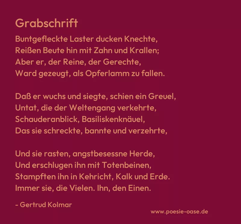 Gedicht: Grabschrift von Gertrud Kolmar