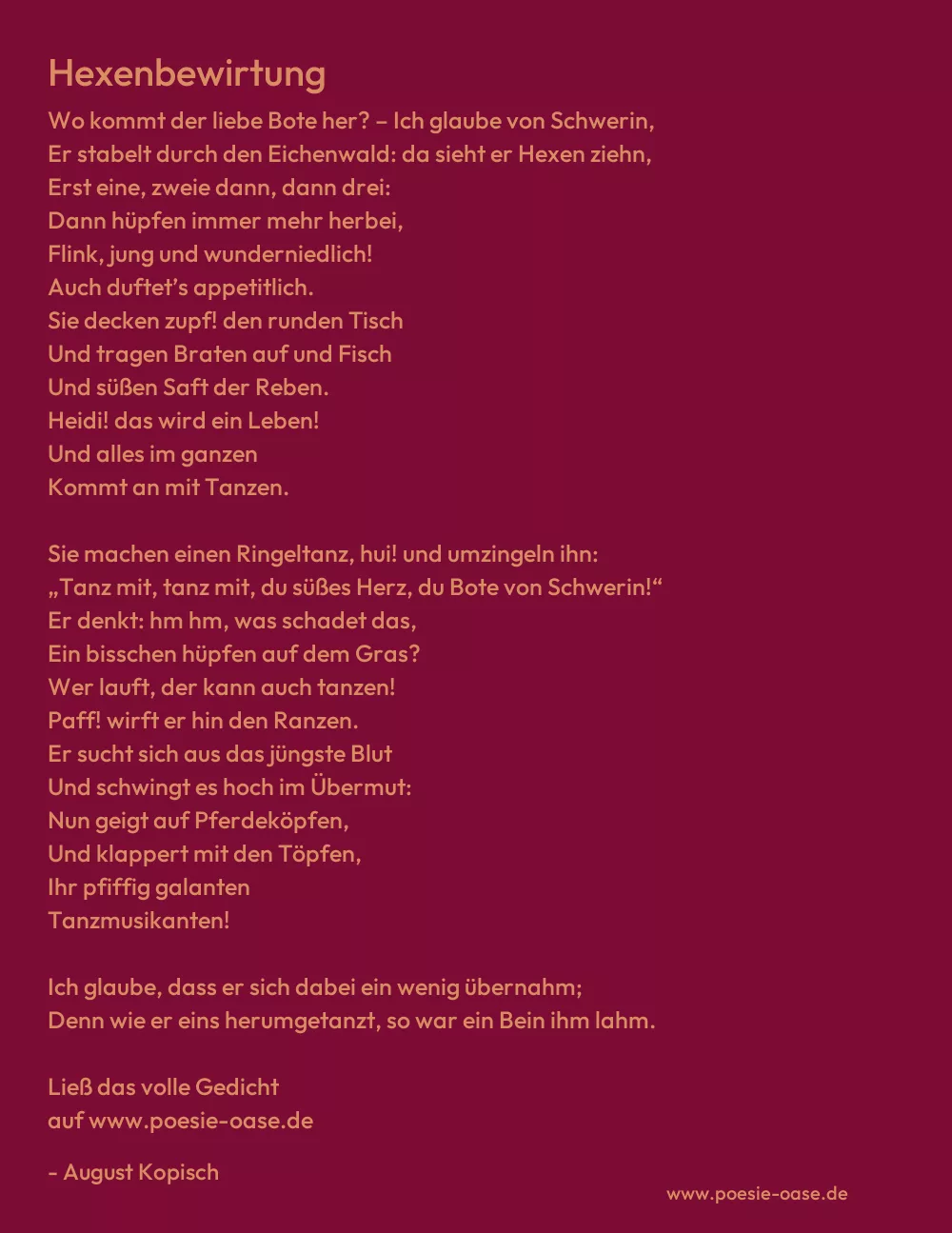 Gedicht: Hexenbewirtung von August Kopisch
