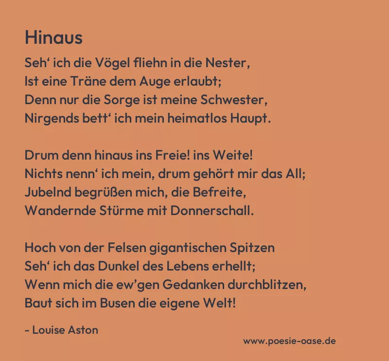 Gedicht: Hinaus von Louise Aston
