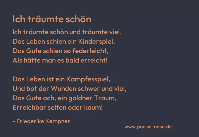 Gedicht: Ich träumte schön von Friederike Kempner
