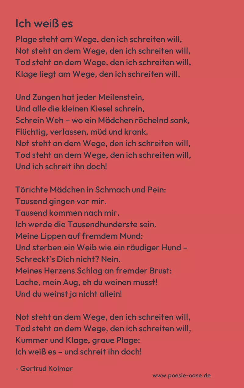 Gedicht: Ich weiß es von Gertrud Kolmar