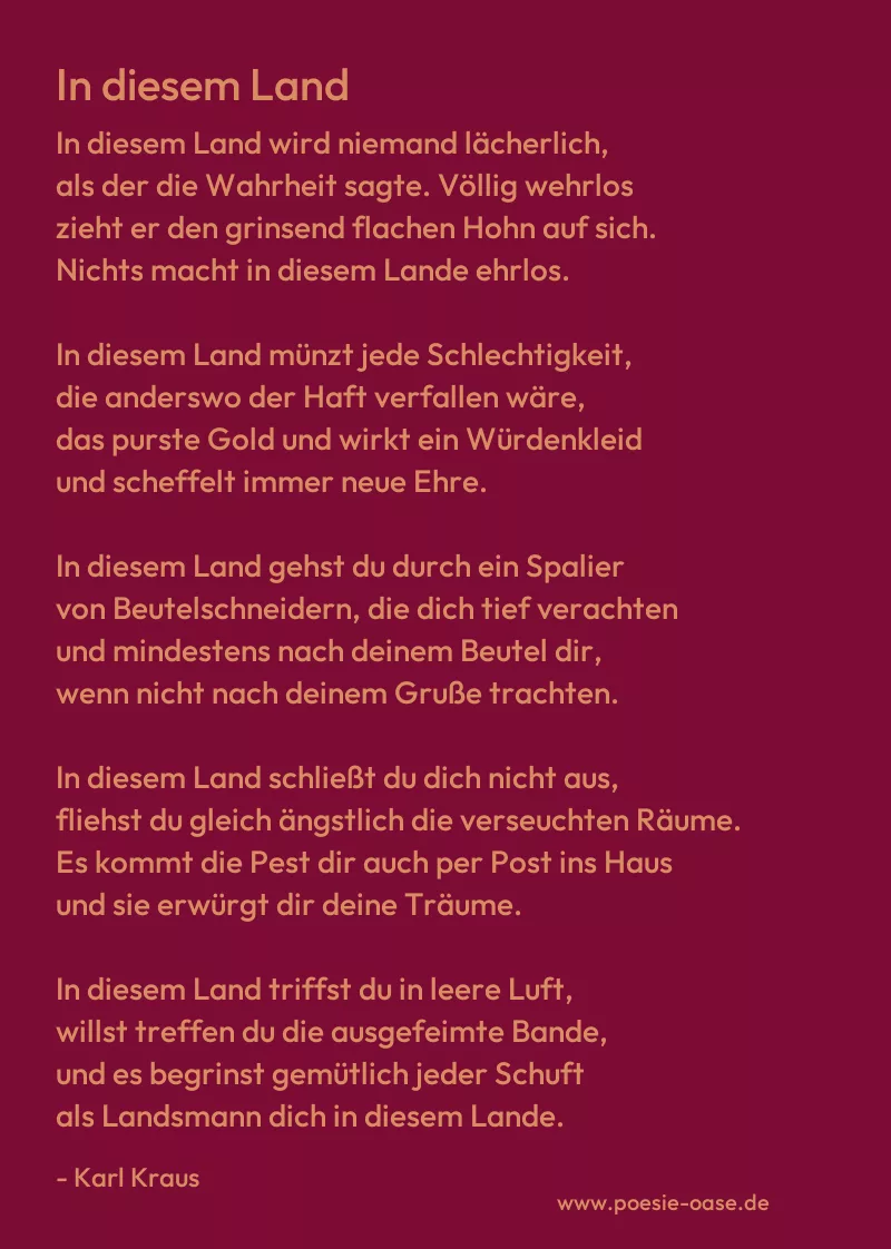 Gedicht: In diesem Land von Karl Kraus