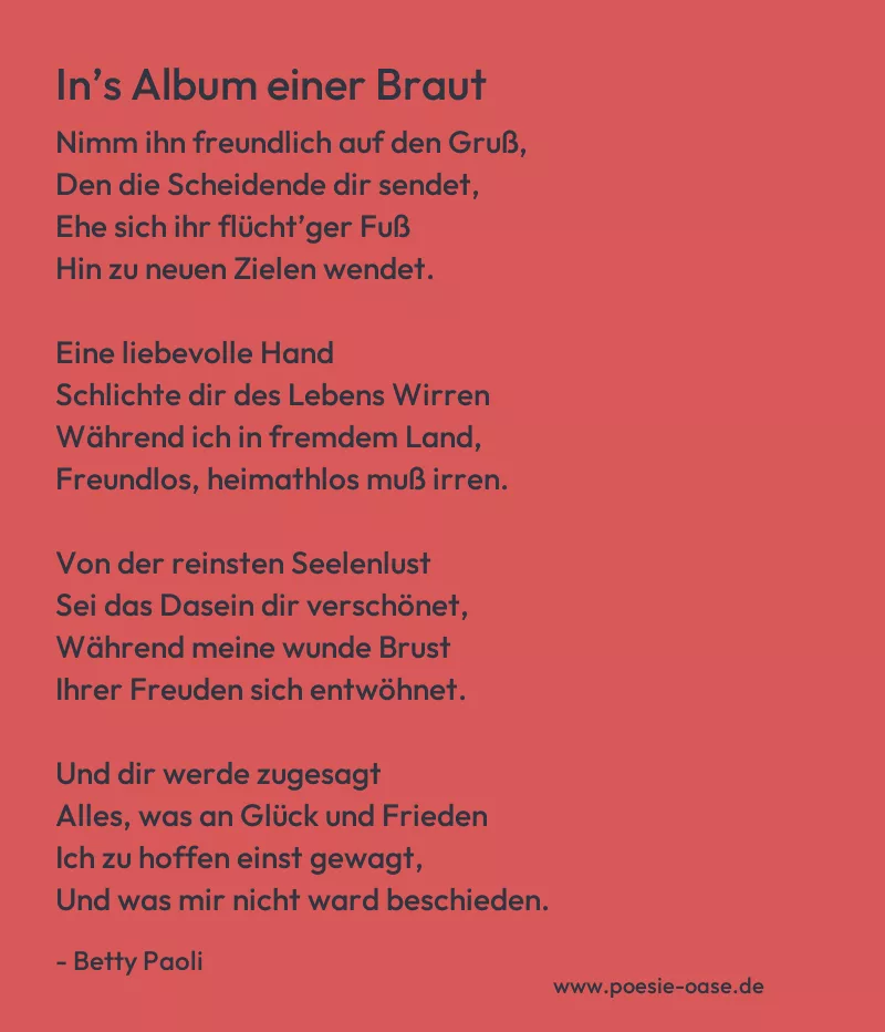 Gedicht: In’s Album einer Braut von Betty Paoli