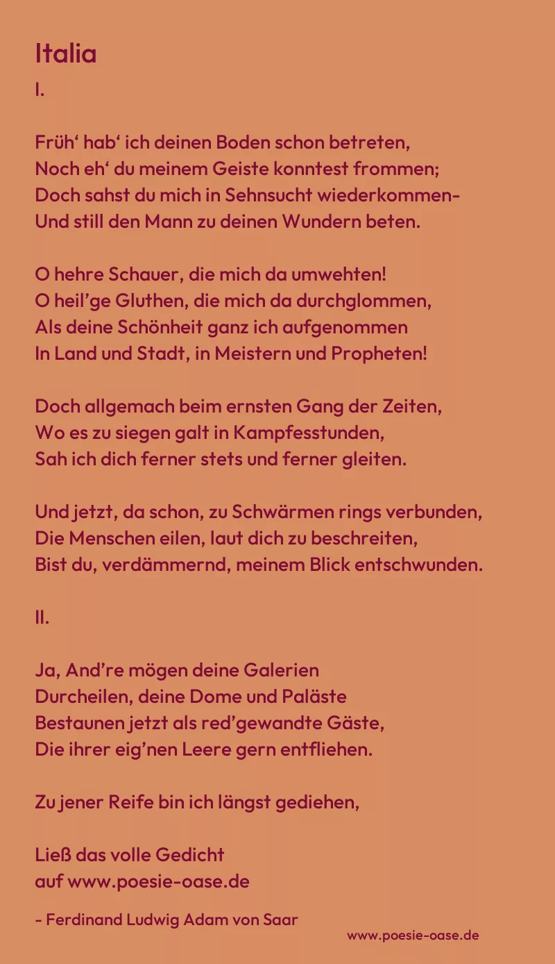 Gedicht: Italia von Ferdinand Ludwig Adam von Saar