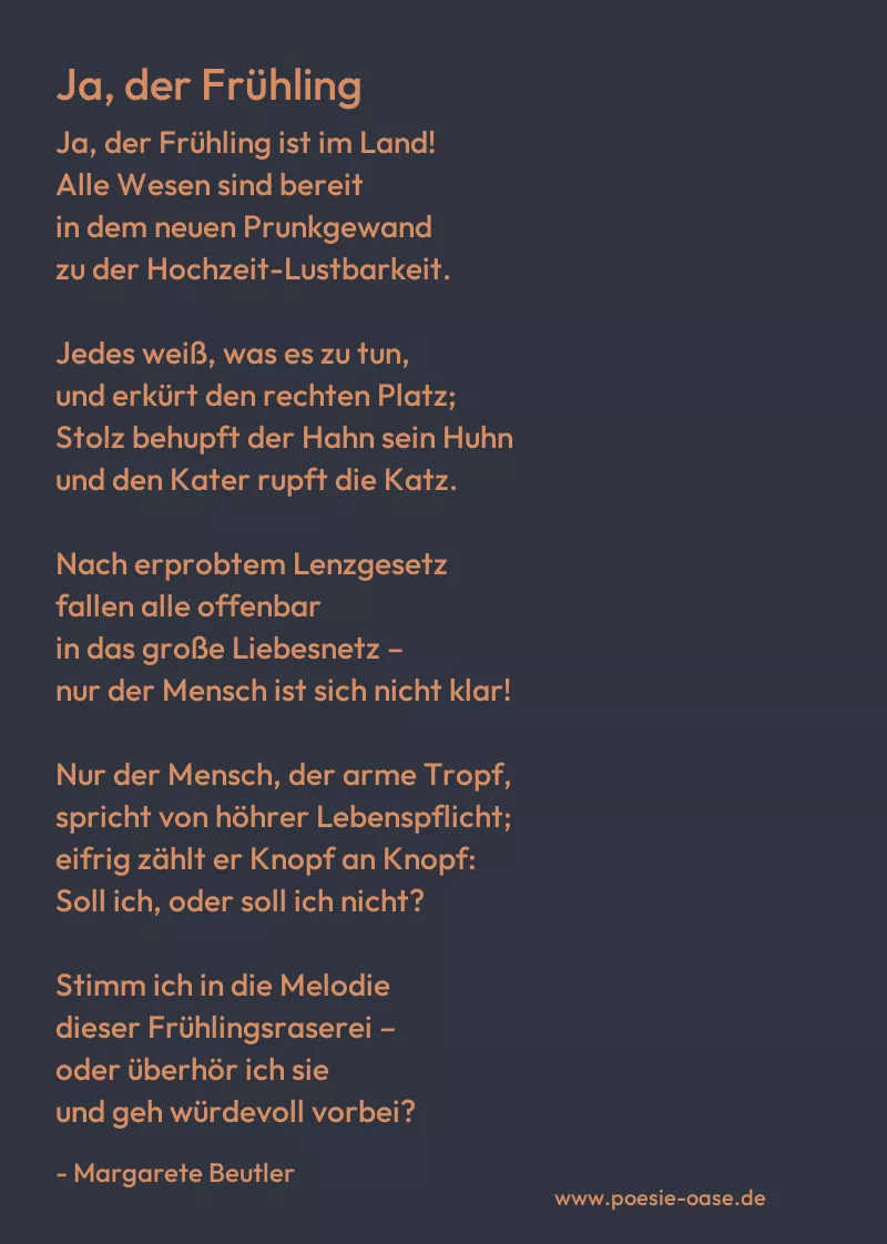 Gedicht: Ja, der Frühling von Margarete Beutler