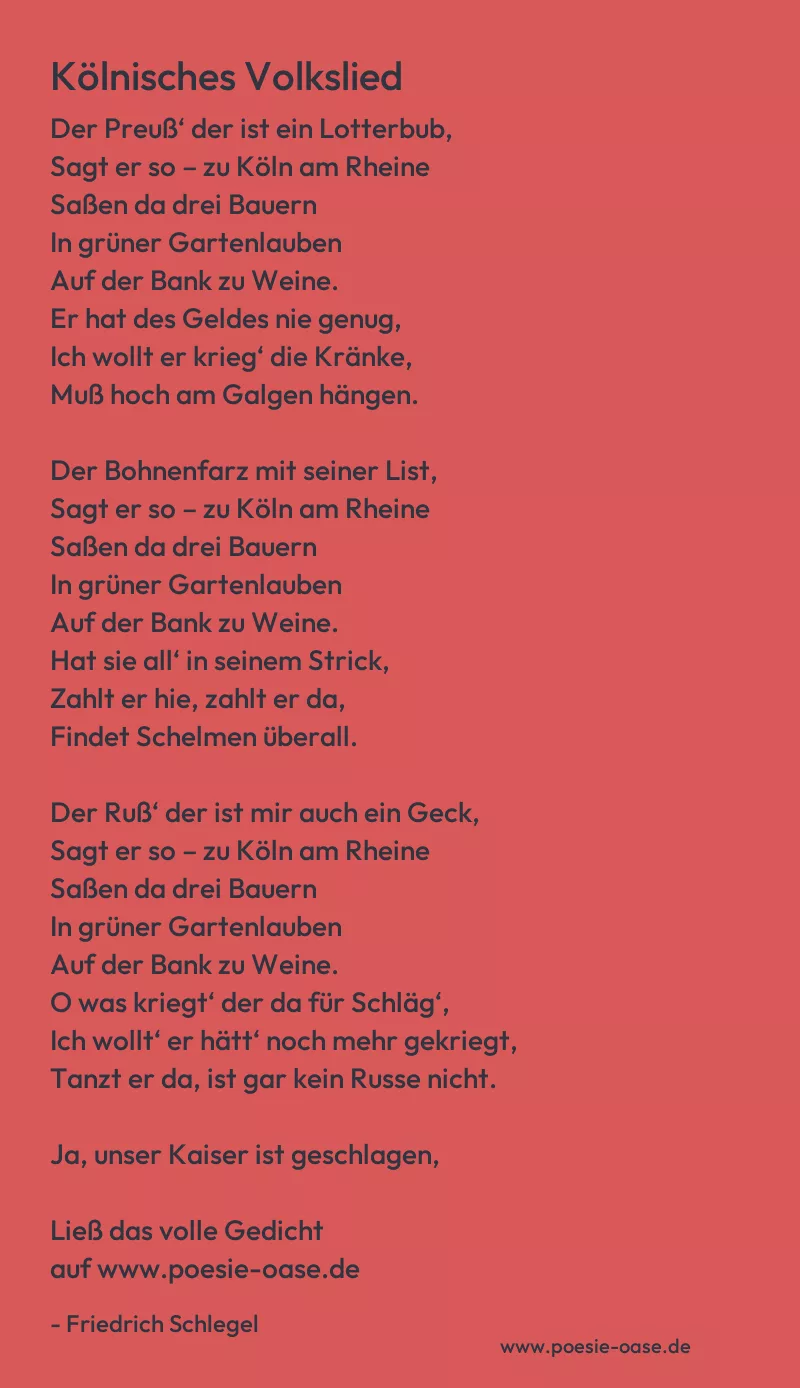 Gedicht: Kölnisches Volkslied von Friedrich Schlegel