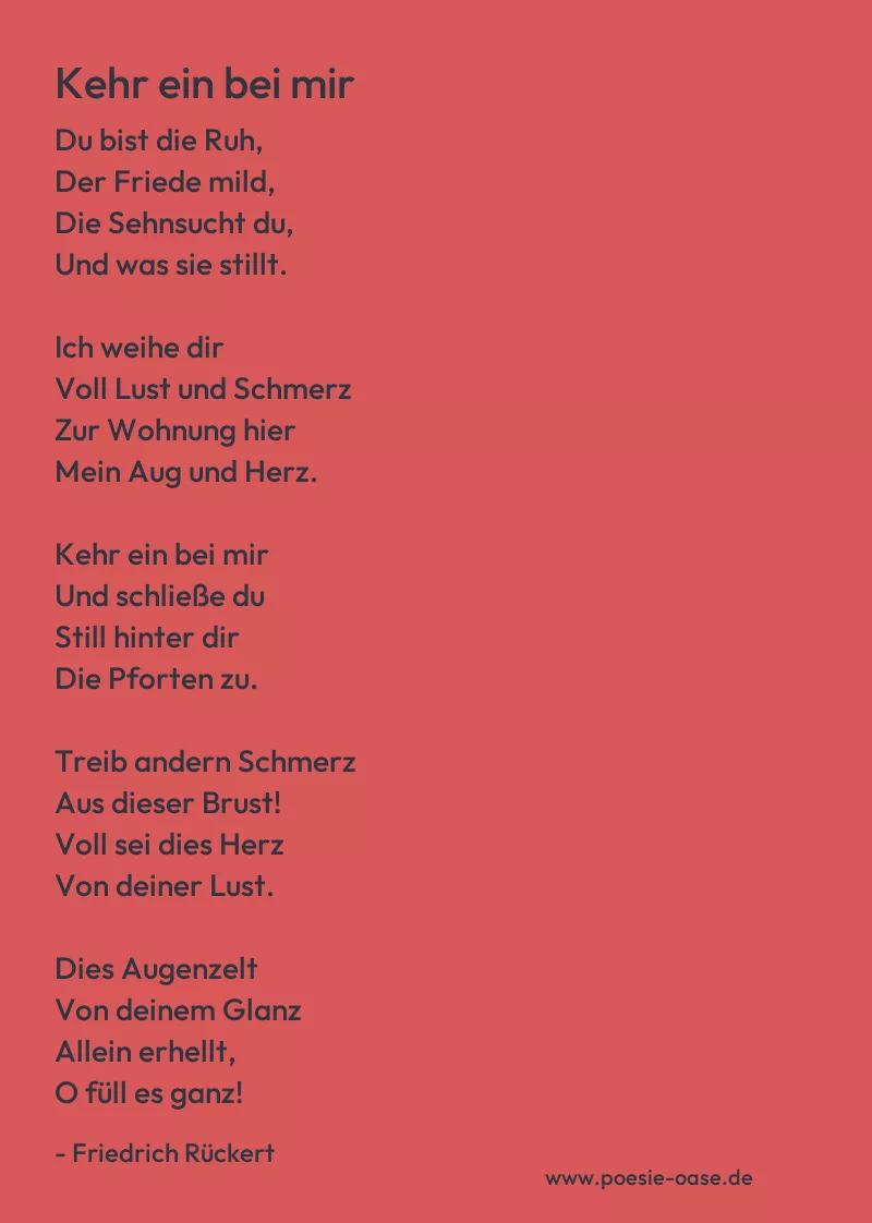 Gedicht: Kehr ein bei mir von Friedrich Rückert