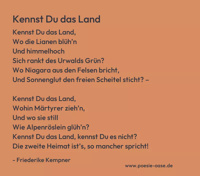 Gedicht: Kennst Du das Land von Friederike Kempner