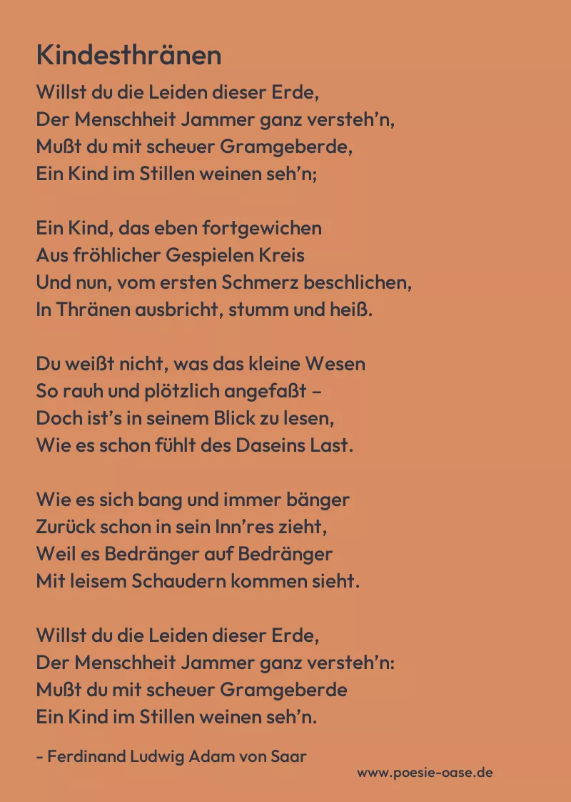 Gedicht: Kindesthränen von Ferdinand Ludwig Adam von Saar