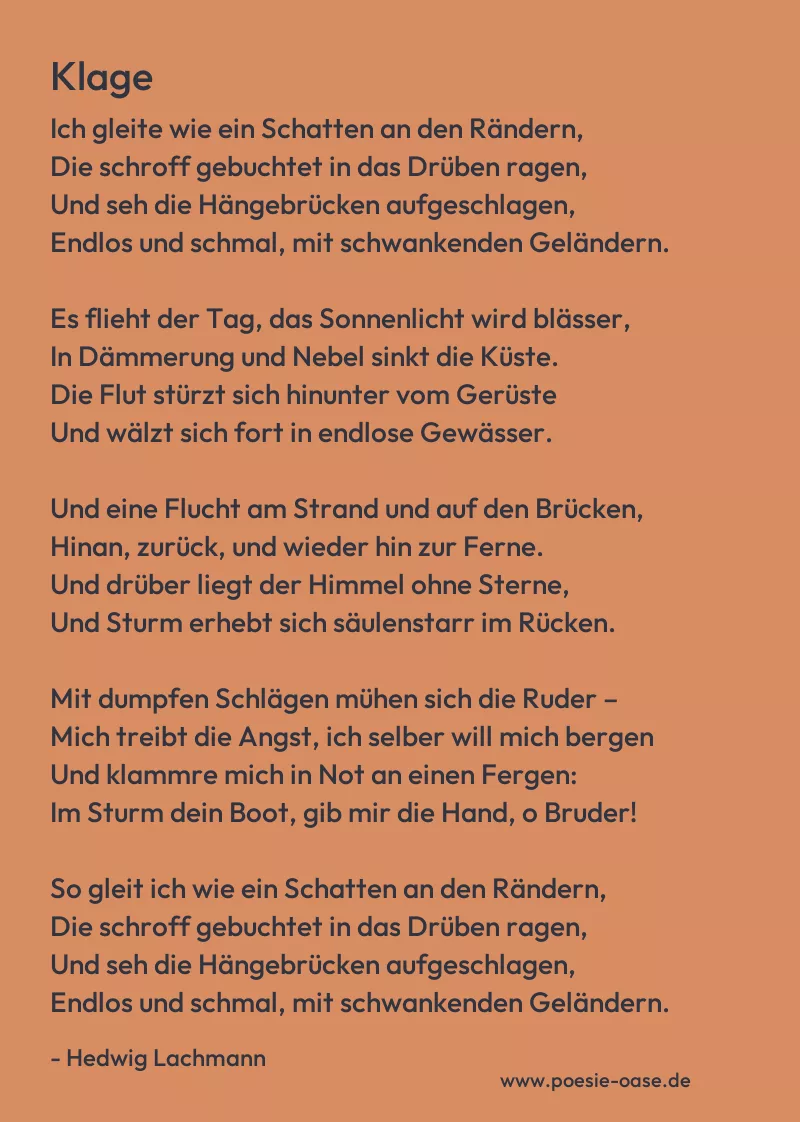 Gedicht: Klage von Hedwig Lachmann
